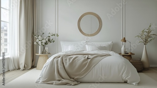 Modern Minimalist Bedroom With Natural Light and Soft Textures in a Contempor...