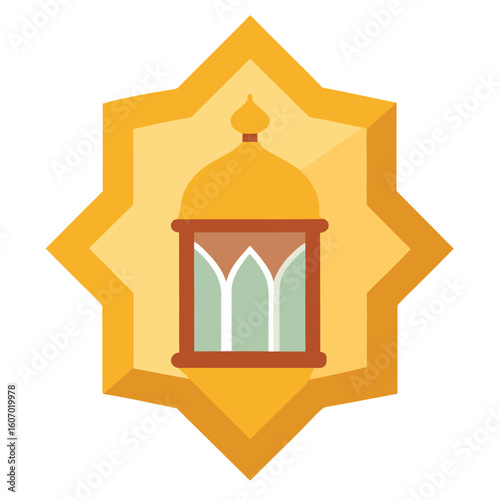 Intricate arabic lantern design framed within a geometric star shape perfect for decorative borders and cultural motifs