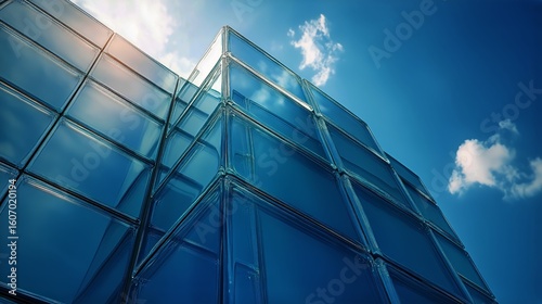 Modern Glass Architecture Reflecting Sunlight Under a Clear Blue Sky in a Vib...