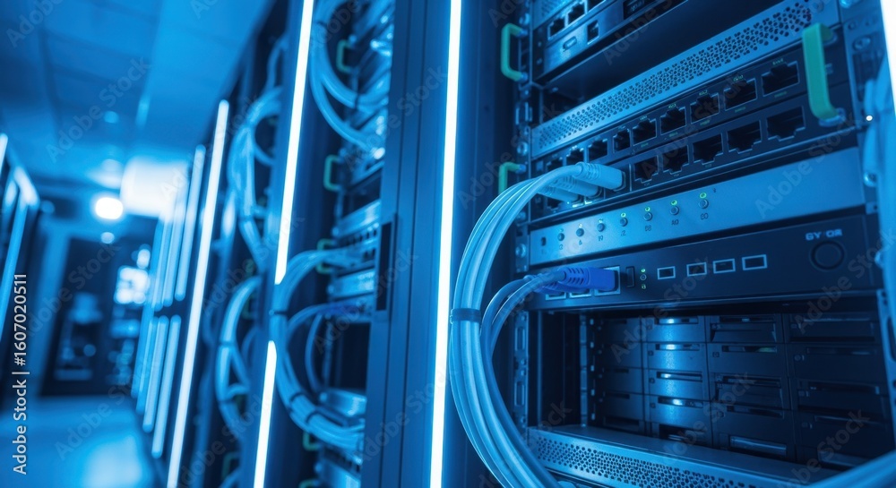 Fototapeta premium Ultramodern IT infrastructure bathed in electric light