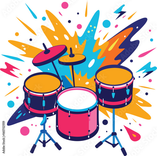 Colorful drum set with abstract splashes and dots drums drum kit