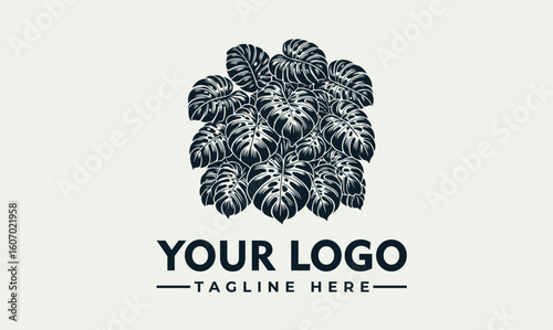 Elegant logo design featuring a cluster of detailed Monstera deliciosa leaves, ideal for a botanical or tropical brand.