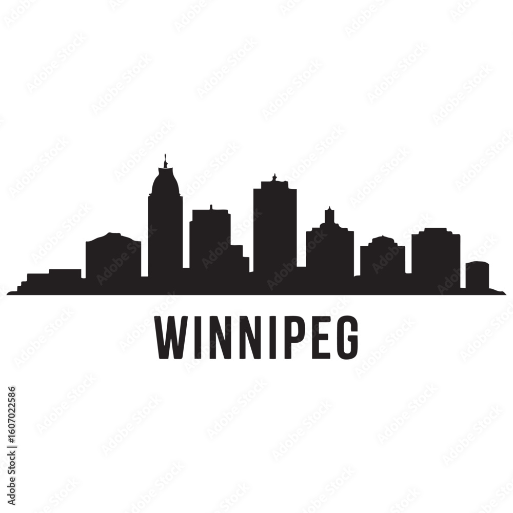 Naklejka premium Winnipeg skyline silhouette. Black Winnipeg city. Vector black silhouette. with white background