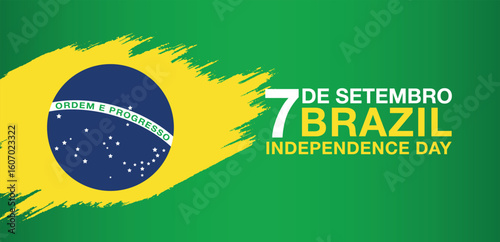 Brazil Independence Day celebration banner with yellow brush and national flag in green background vector