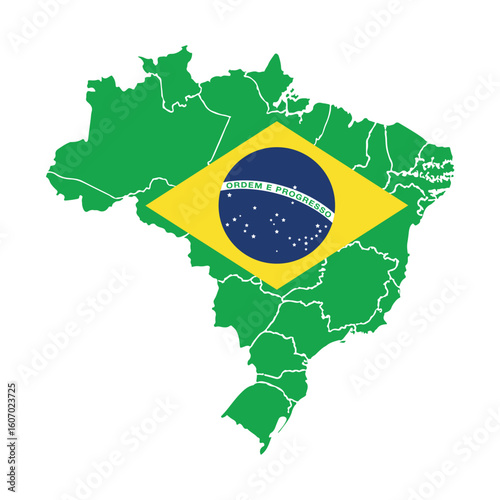Brazil map silhouette with national flag overlay as patriotic vector concept