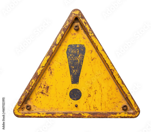 Aged yellow warning triangle