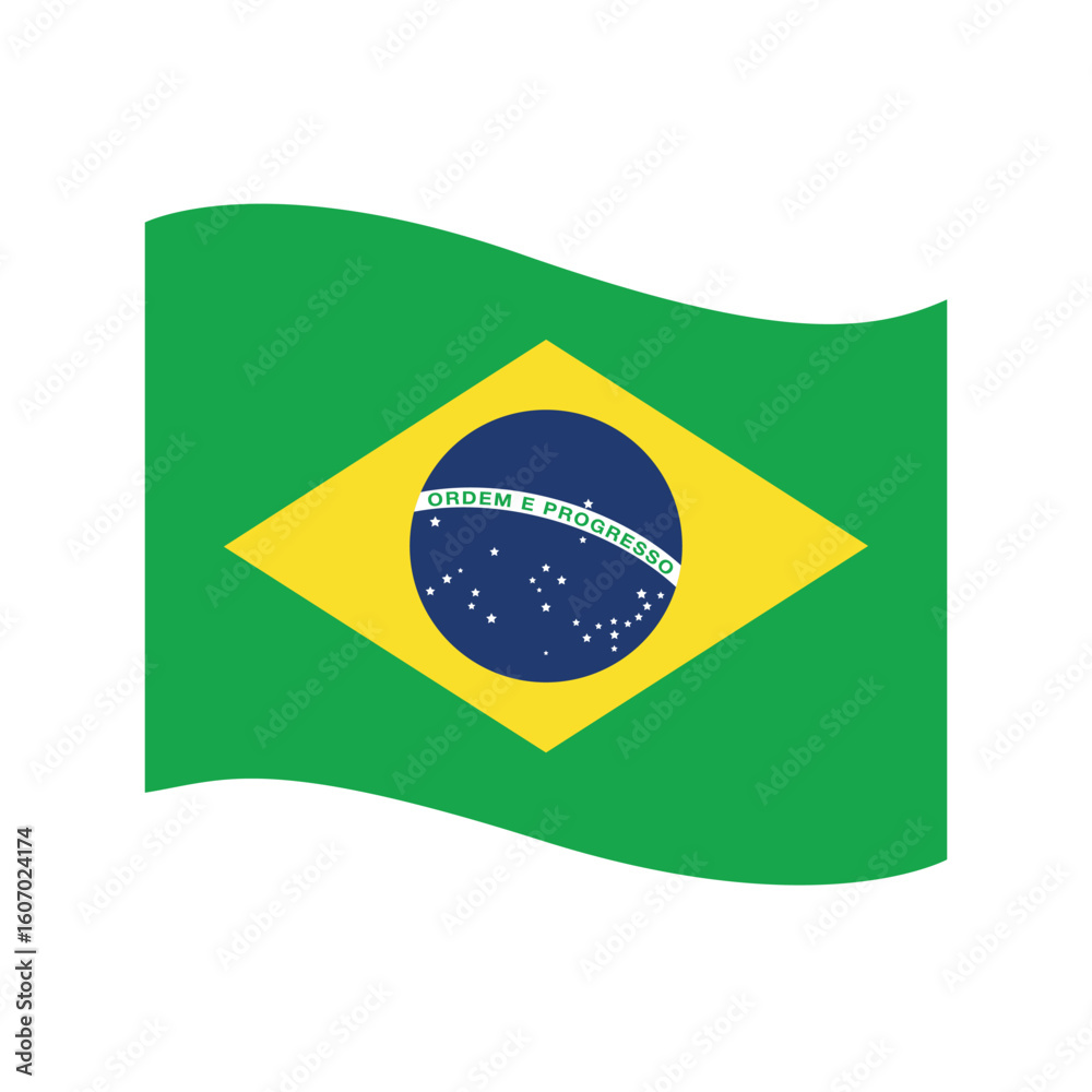 Fototapeta premium Waving Brazil flag vector illustration with national colors and smooth curved style