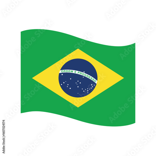 Waving Brazil flag vector illustration with national colors and smooth curved style