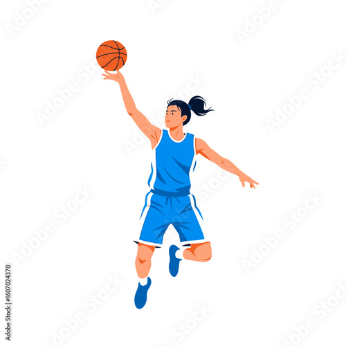 Female Basketball Player in MidAir Jump Shot.