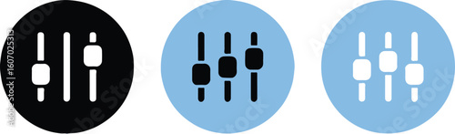 minimal audio control sliders icon in black blue circle styles ai eps jpeg png for web professional mobile app design