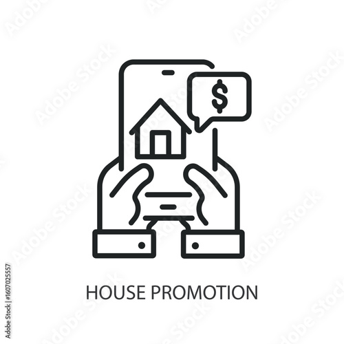 House promotion thin line vector icons.
