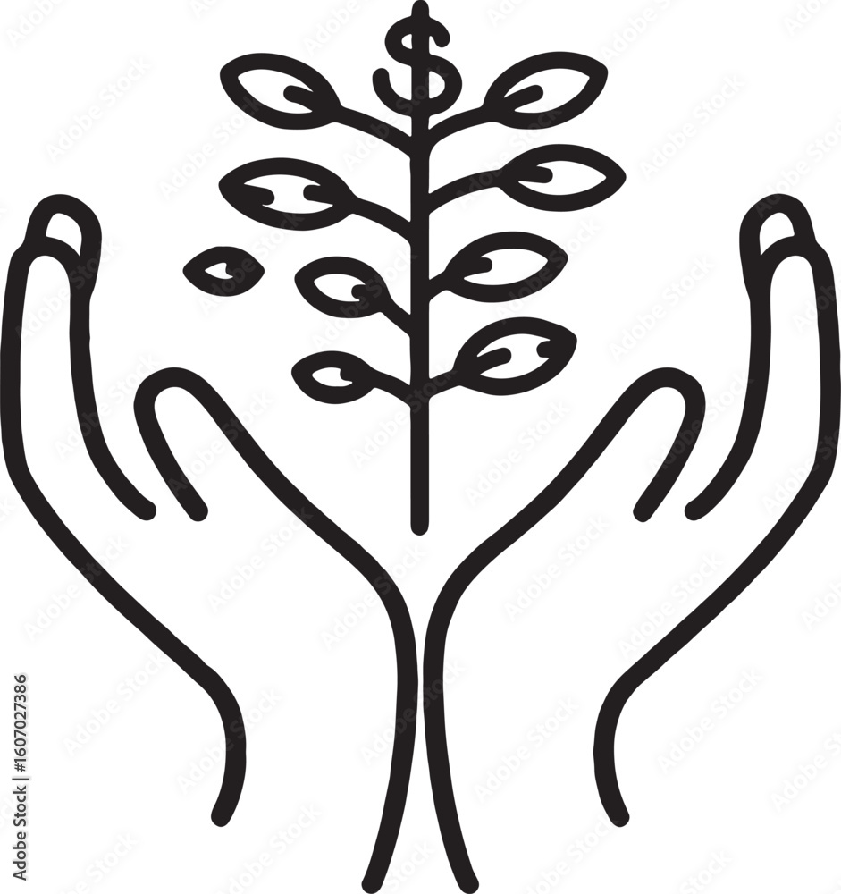 Obraz premium Hands nurturing money plant with dollar sign style vector illustration EPS file download 