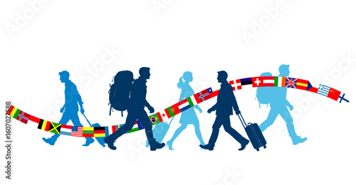 sagome, silhouette, lingue, bandiere, scuola di lingue, viaggiare, interscambio culturale,  scambio culturale, vacanze studio