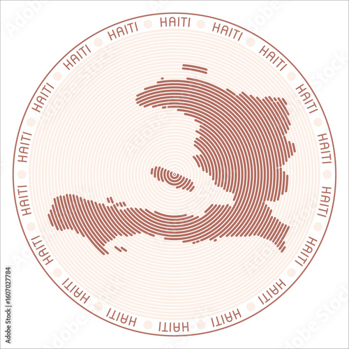 Haiti round logo design. Country shape build of rings. Haiti text around the country. Vector Illustration.