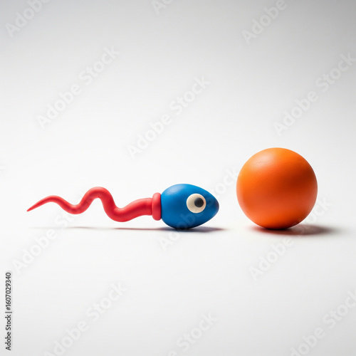 Plasticine sperm and egg cell on a white background. Concept of pregnancy planning and reproductive medicine.