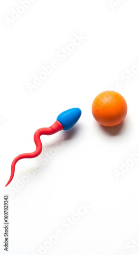 Plasticine sperm and egg cell on a white background. Concept of pregnancy planning and reproductive medicine.