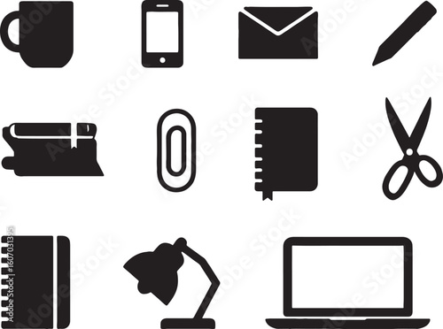 Office supplies and technology icons phone envelope style vector illustration EPS file download	