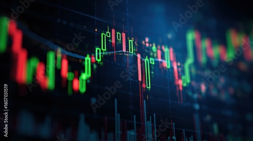 Dynamic and colorful stock market chart illustrating financial trends and trading data analysis.