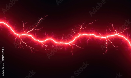 Bright red lightning bolt against dark background, showcasing energy and power in striking visual display