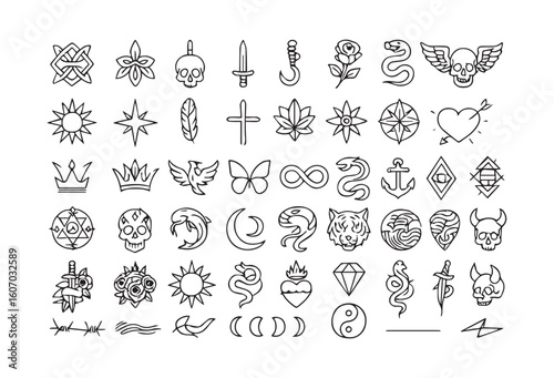 Black Outline Tattoo Flash Sheet Animal Sheet