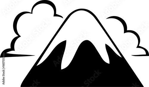 Iconic illustration of a snow-capped mountain with clouds, symbolizing nature, adventure, and elevation.