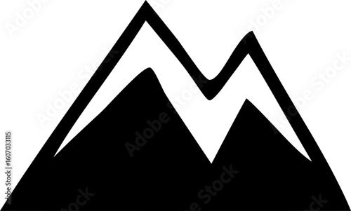Vector icon of stylized mountains, representing nature, elevation, and rugged landscapes.