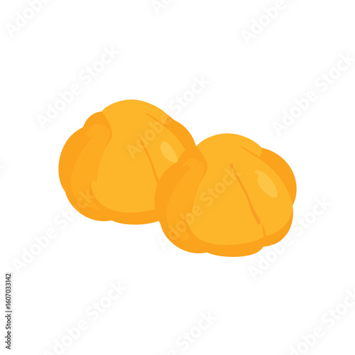 Two vibrant peeled mandarin oranges, a stylized citrus fruit illustration.