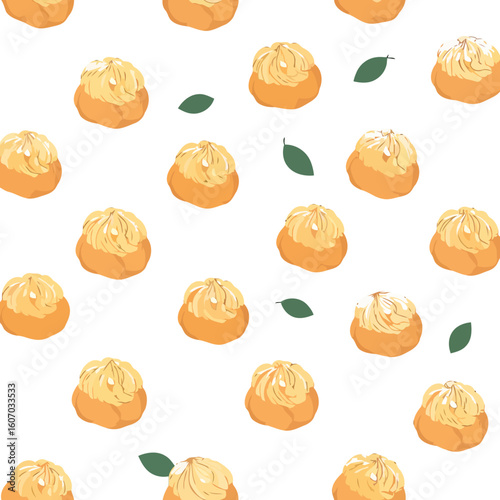 Golden brown cream puff pastry with a delicate swirl of yellow cream topping.