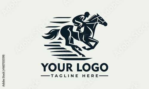 Graphic illustration of a jockey riding a horse in a race, with speed lines suggesting motion.
