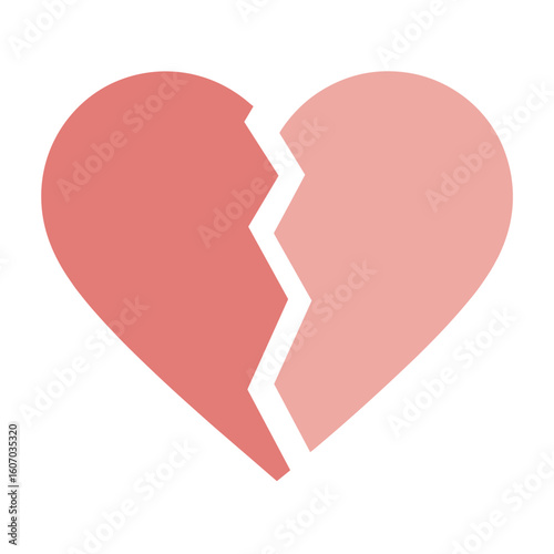 Broken heart symbol in pink and coral colors representing sadness  