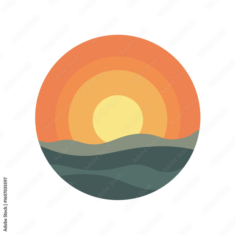 Obraz premium Vibrant sunset over calm waves, peaceful reflection