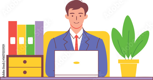 Businessman Working at Desk: Laptop, Office, Professional