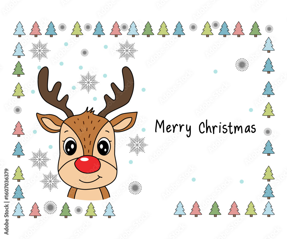 Fototapeta premium Cute reindeer with festive elements, white isolate background