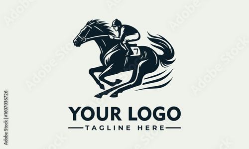 A stylized logo depicting a jockey powerfully riding a galloping racehorse.