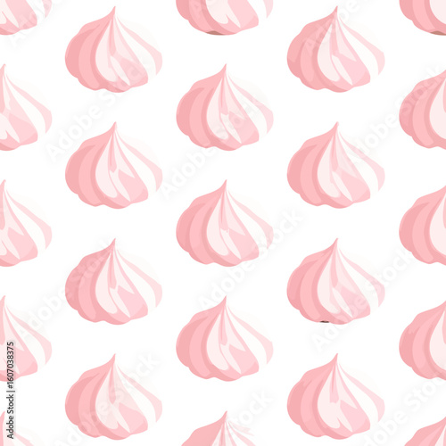 Sweet pastel pink meringue cookie with a classic piped swirl and delicate texture.