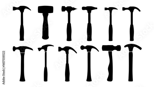 Set of hammer silhouettes vector