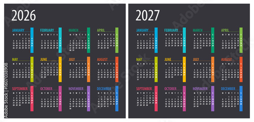 2026, 2027 Calendar - illustration. Template. Mock up