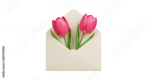 Pink tulips in envelope