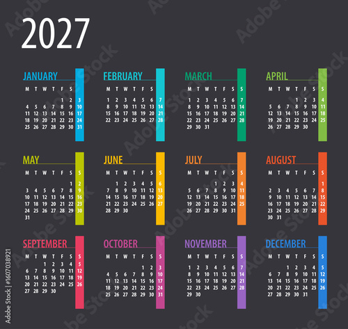2027 Calendar - illustration. Template. Mock up