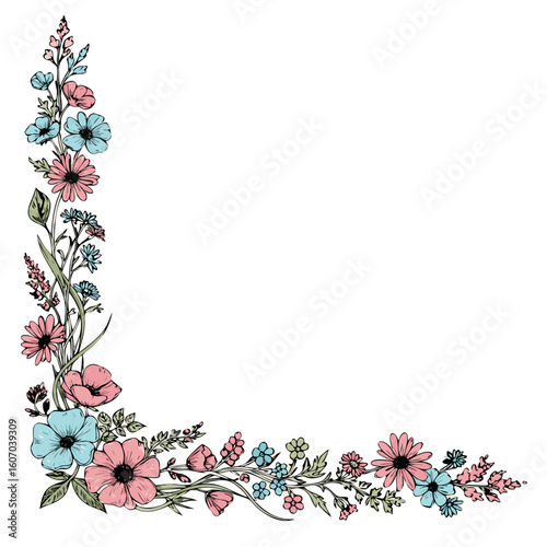 Bright floral side page divider in hand-drawn sketch style