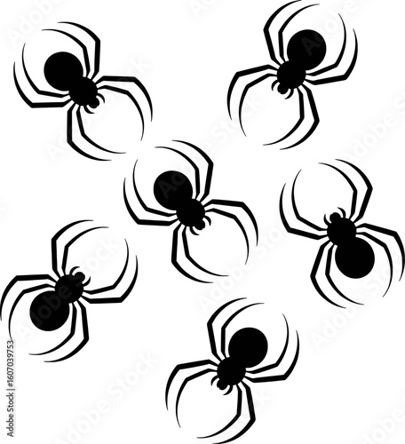 Black spider silhouettes on white background arachnid