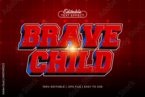 brave child editable text effect with a hero and super text style