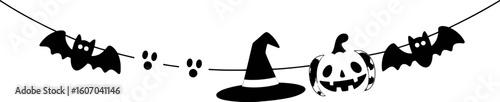 Halloween garland with bats witch hat and jack o lantern vector