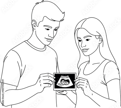 Expecting Couple Holding Ultrasound Scan Illustration