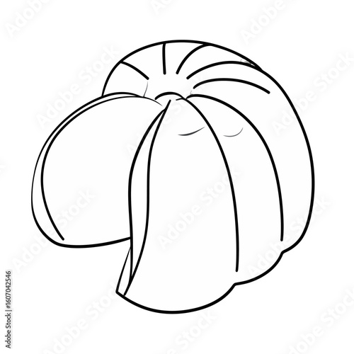 Peeled tangerine with separated segments in a clean, minimalist line art style.