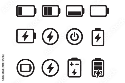 Battery icon set. battery charge level. battery Charging icon
