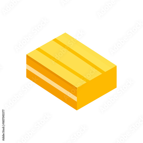 Isometric yellow layered block with parallel stripes on top.