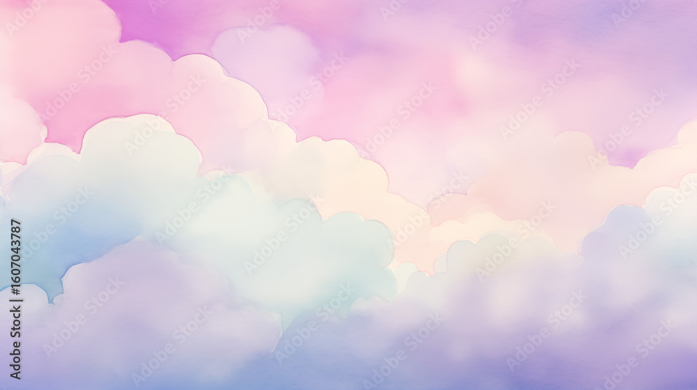Obraz premium Pastel clouds in dreamy watercolor style background