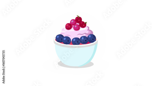 Delicious berry dessert bowl vector art illustration for food blog and recipe website design content creation