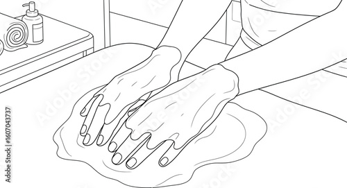 Line Art Illustration of Hands Applying Wax or Sugaring Paste for Spa Hair Removal Treatment